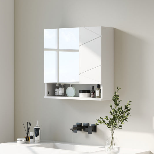 White Kleankin wall-mounted bathroom storage cupboard with five compartments, designed for organized bathroom storage by HOMCOM.