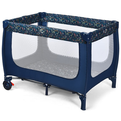 Livoshop 2-in-1 foldable baby playpen with lockable wheels and soft mattress for safe, comfortable play area.