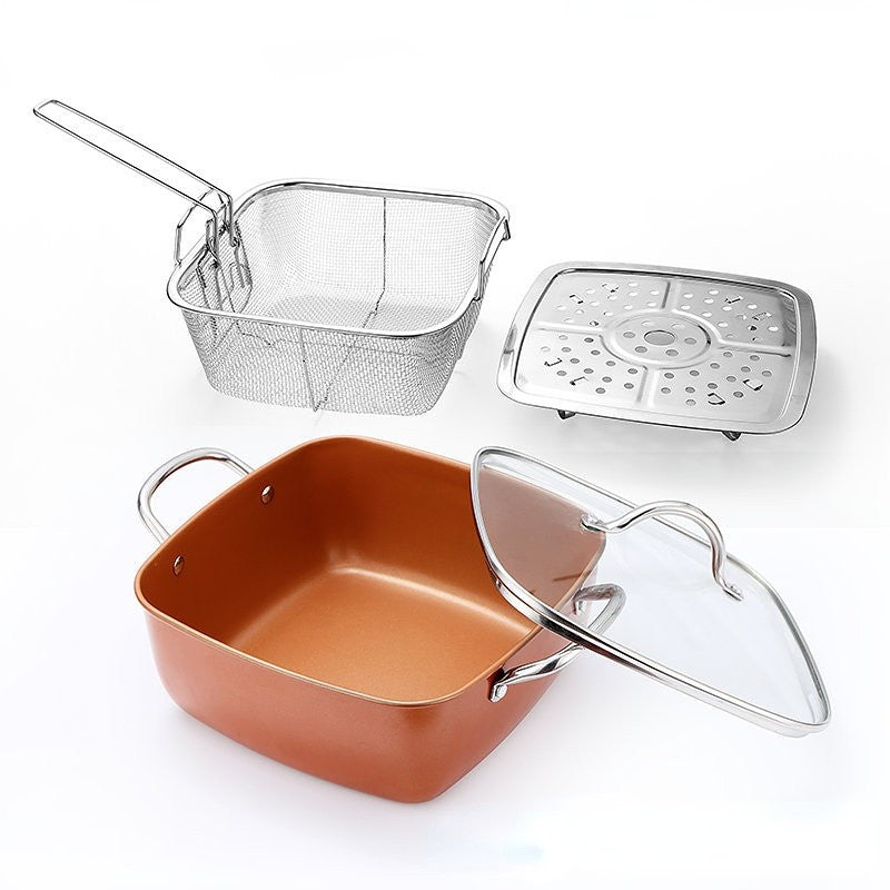 HOMCOM 24cm square non-stick kitchen fryer with basket, ideal for frying chips, potatoes, and cooking delicious meals.