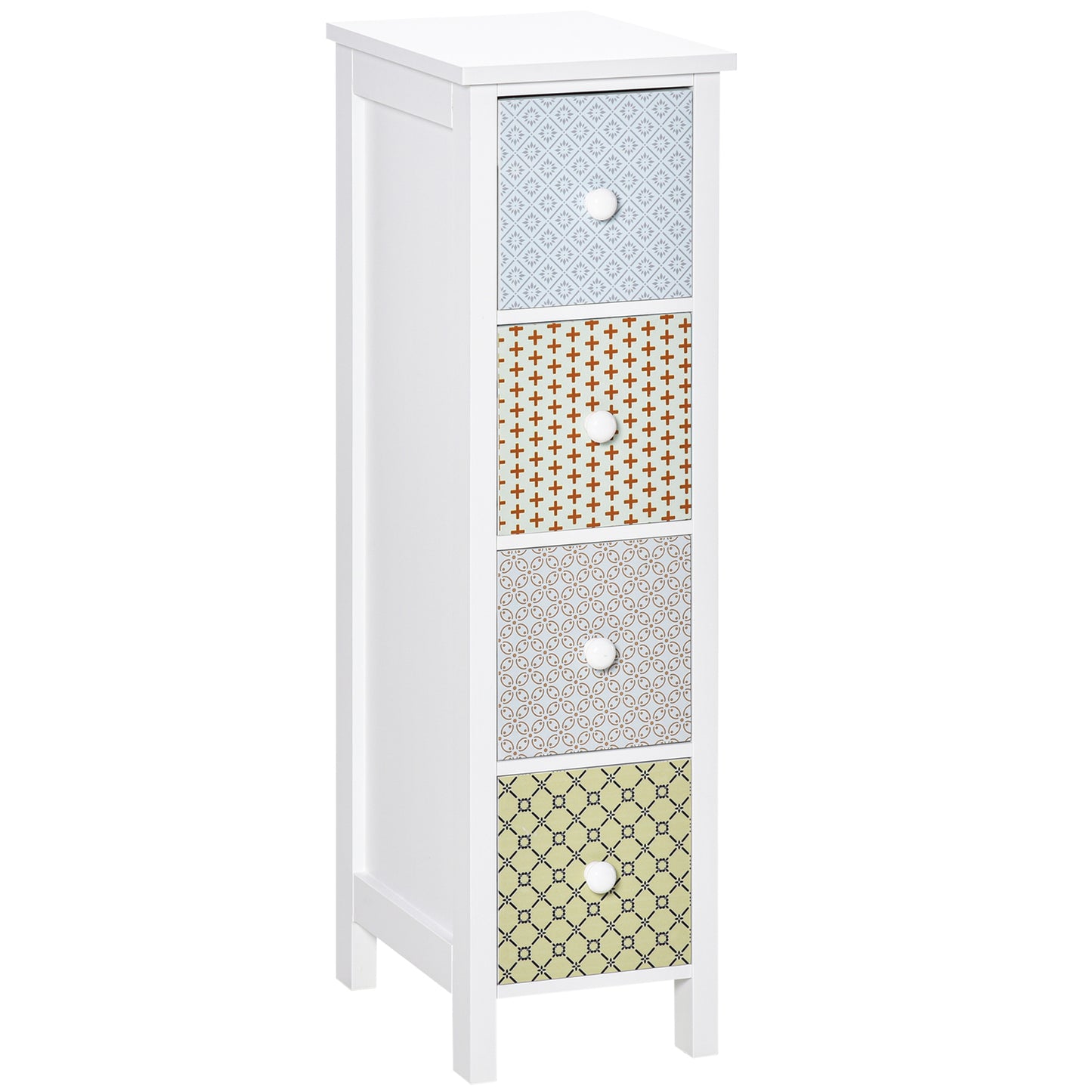 HOMCOM 4-drawer bathroom storage cabinet with spacious drawers, ideal for bedroom organization and clutter-free space.