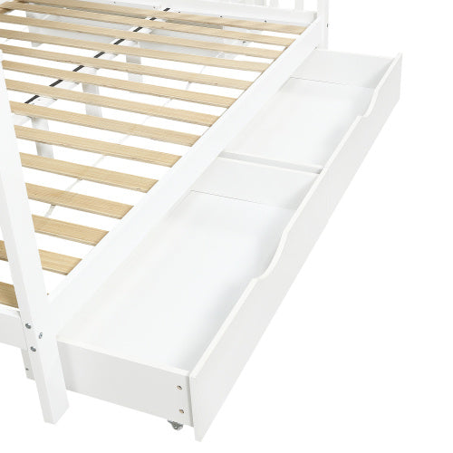 Kids Bunk Bed with Storage Stairs & Guardrail – White High Sleeper Frame
