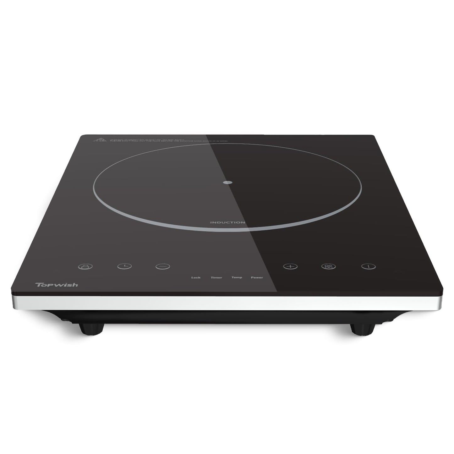 HOMCOM 2200W black crystal panel induction cooker with 5 cooking settings and digital display, shown on a kitchen countertop.