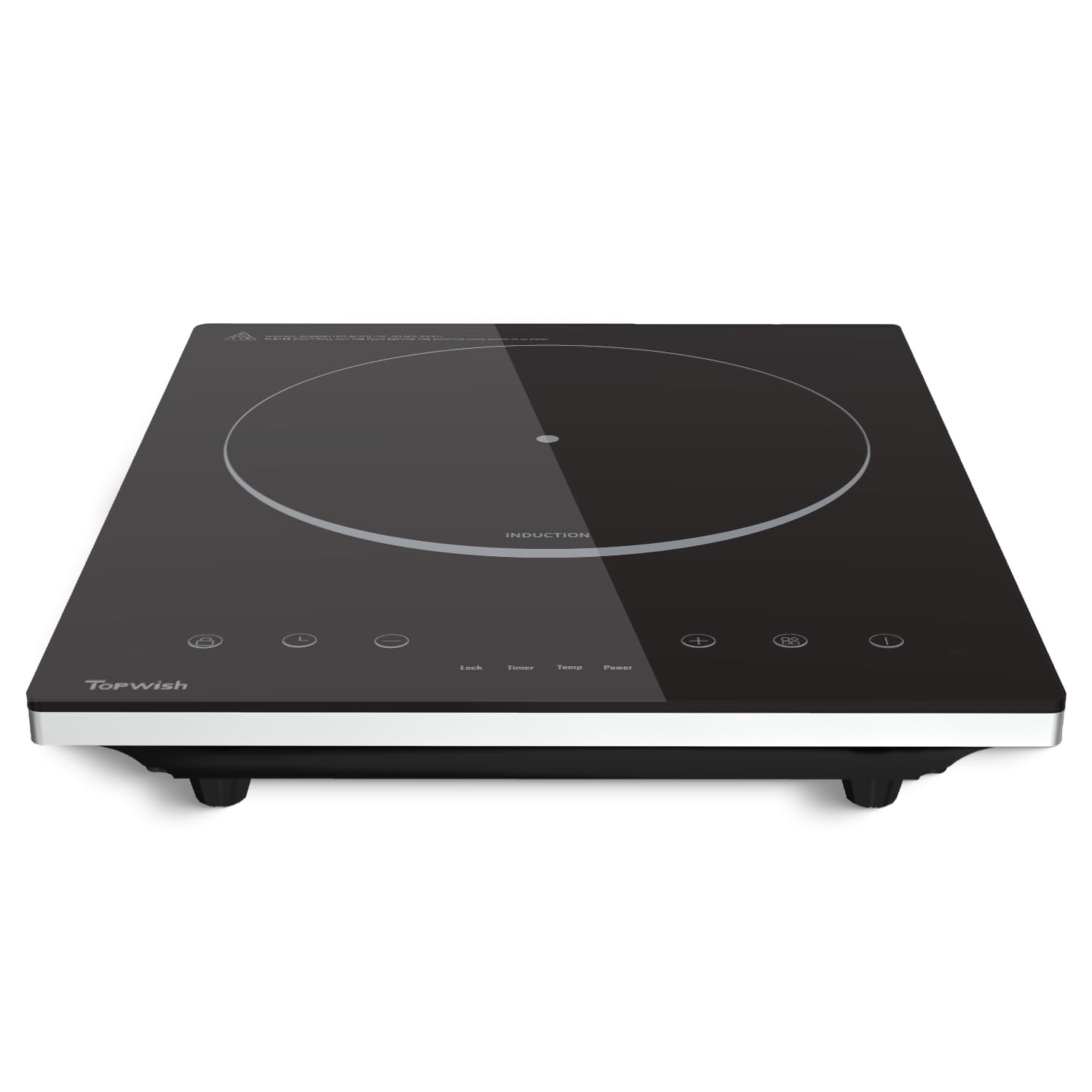 HOMCOM 2200W black crystal panel induction cooker with 5 cooking settings and digital display, shown on a kitchen countertop.