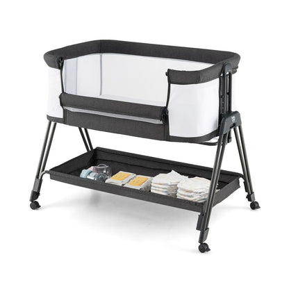 Livoshop baby bedside crib with mattress, suitable for birth to 9kg, featuring a cozy, secure sleeping space for infants.