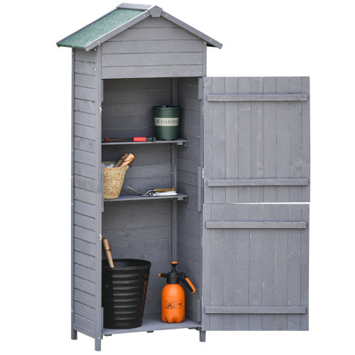 Wooden Garden Storage Shed – Outdoor Utility Cabinet with 3 Shelves