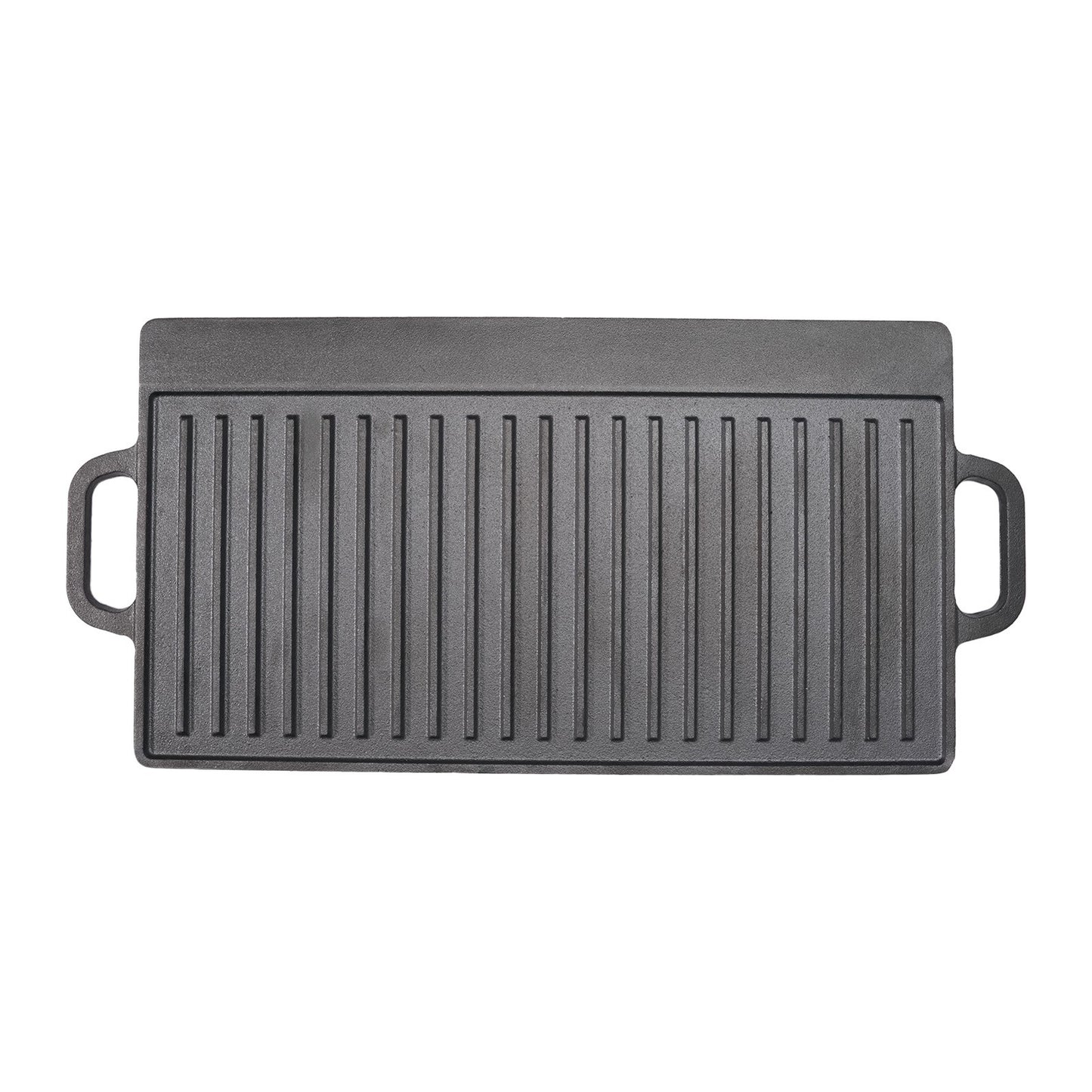 Livoshop reversible cast iron griddle and grill skillet pan, non-stick surface, 49.5cm, ideal for BBQ cooking and grilling.