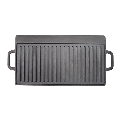 Livoshop reversible cast iron griddle and grill skillet pan, non-stick surface, 49.5cm, ideal for BBQ cooking and grilling.