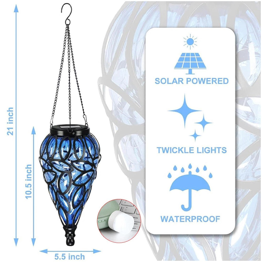 HOMCOM outdoor garden solar LED lantern hanging yard decoration lamp with warm light and decorative design.