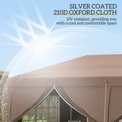 Outsunny 3x6m Pop-Up Gazebo with Sides & Windows – Brown Party Tent
