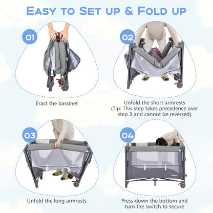 Livoshop 6-in-1 baby travel cot with changing table, compact portable bed for infants and toddlers, easy to set up and carry