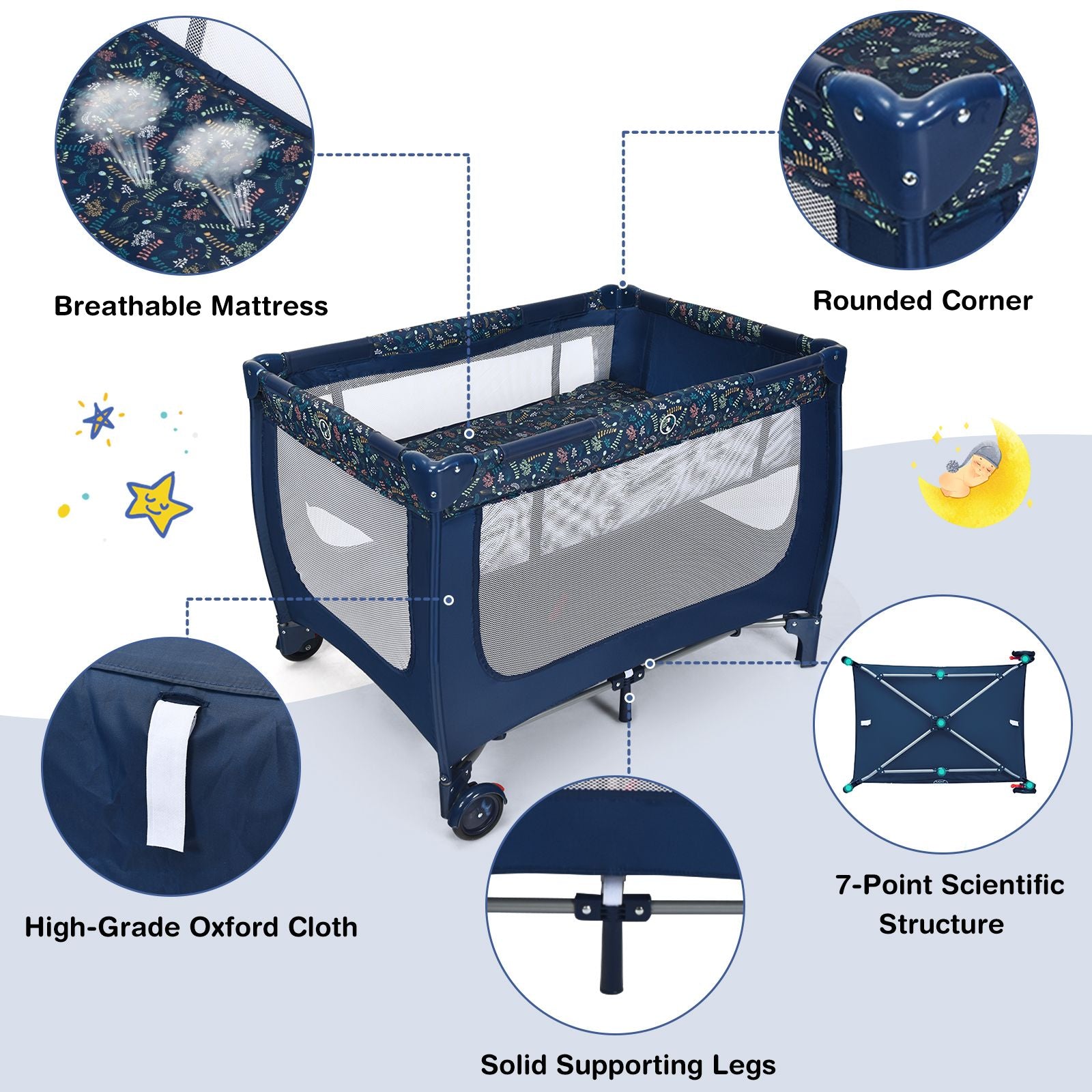 Livoshop 2-in-1 foldable baby playpen with lockable wheels and soft mattress, providing a safe and versatile play area for infants.