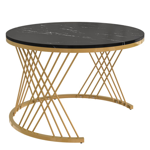 HOMCOM 2-in-1 round coffee table with marble effect surface and rattan drawer, modern living room furniture piece