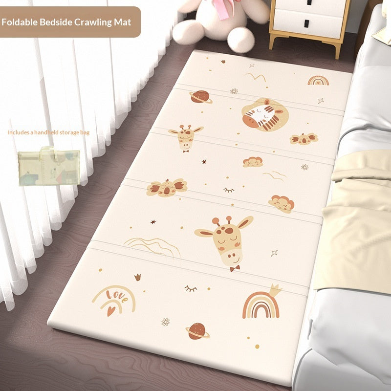 HOMCOM foldable baby crib side mat for protection, shown in a living room setting with soft padding and safety features