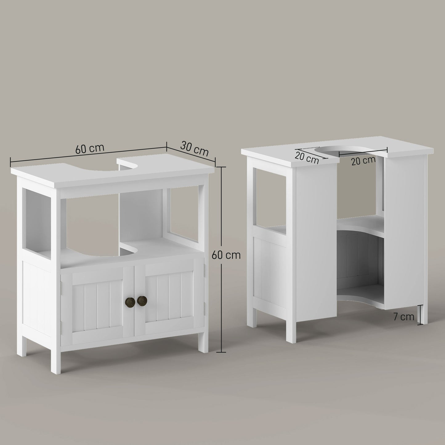 White Kleankin Pedestal Under Sink Cabinet with double doors and shelves, modern bathroom vanity storage unit by HOMCOM.