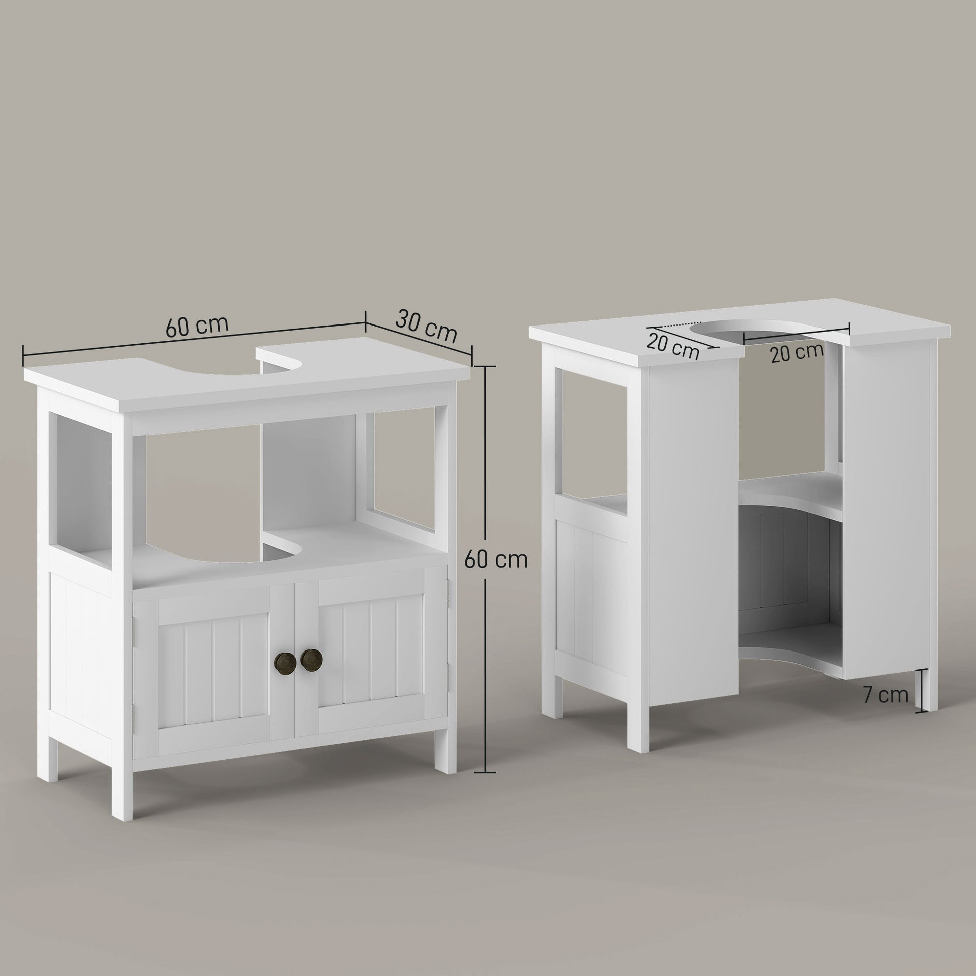 White Kleankin Pedestal Under Sink Cabinet with double doors and shelves, modern bathroom vanity storage unit by HOMCOM.