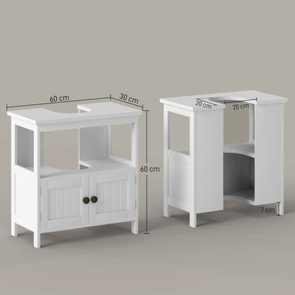 White Kleankin Pedestal Under Sink Cabinet with double doors and shelves, modern bathroom vanity storage unit by HOMCOM.