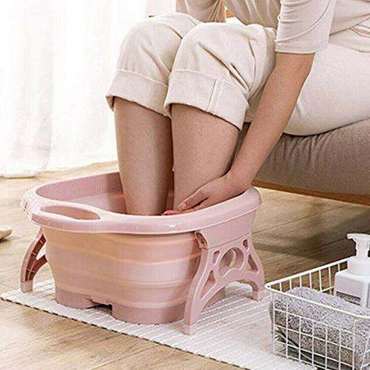 HOMCOM folding foot spa pedicure bath with bubble massage features, compact soaking bucket for relaxing foot therapy.