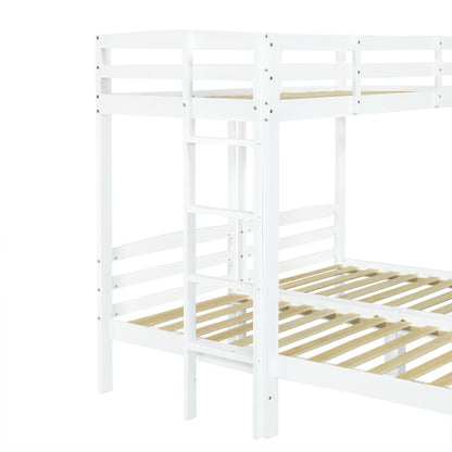 White HOMCOM triple bunk bed with side ladder for children and teens, 3ft size, includes space for mattresses, mattress not included.