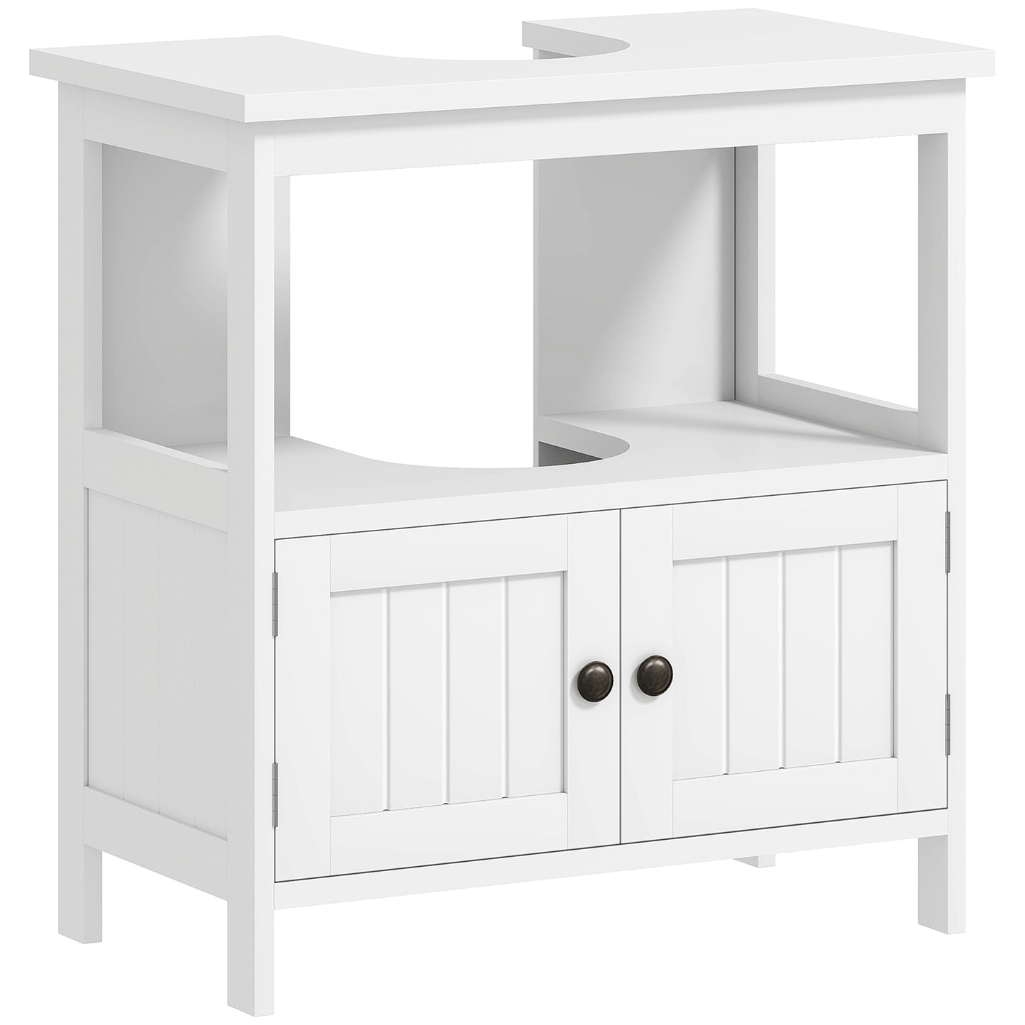 HOMCOM Kleankin pedestal under sink cabinet with double doors, white modern bathroom vanity with shelves and storage space