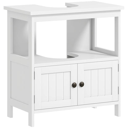 HOMCOM Kleankin pedestal under sink cabinet with double doors, white modern bathroom vanity with shelves and storage space