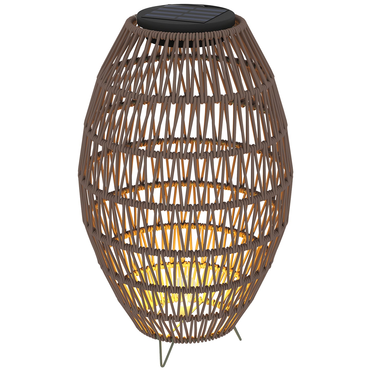 HOMCOM rattan solar garden lantern with warm light, waterproof design, decorative outdoor lamp for porch and pathway, dark brown finish.
