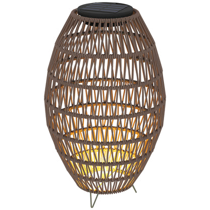 HOMCOM rattan solar garden lantern with warm light, waterproof design, decorative outdoor lamp for porch and pathway, dark brown finish.