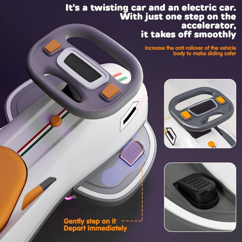 HOMCOM electric ride-on wiggle car for kids with lights, music, 360-degree steering, and twist features for toddlers.