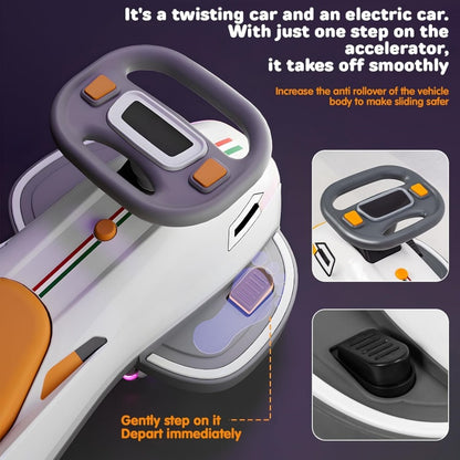 HOMCOM electric ride-on wiggle car for kids with lights, music, 360-degree steering, and twist features for toddlers.