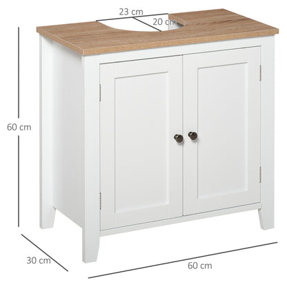 HOMCOM Kleankin under sink bathroom cabinet with two doors, white freestanding design, adjustable shelf, pedestal style for bathroom storage