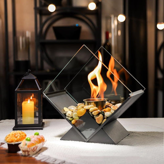 HOMCOM desktop alcohol fireplace heater with realistic flame effect, compact portable design, ideal for indoor heating and ambiance.