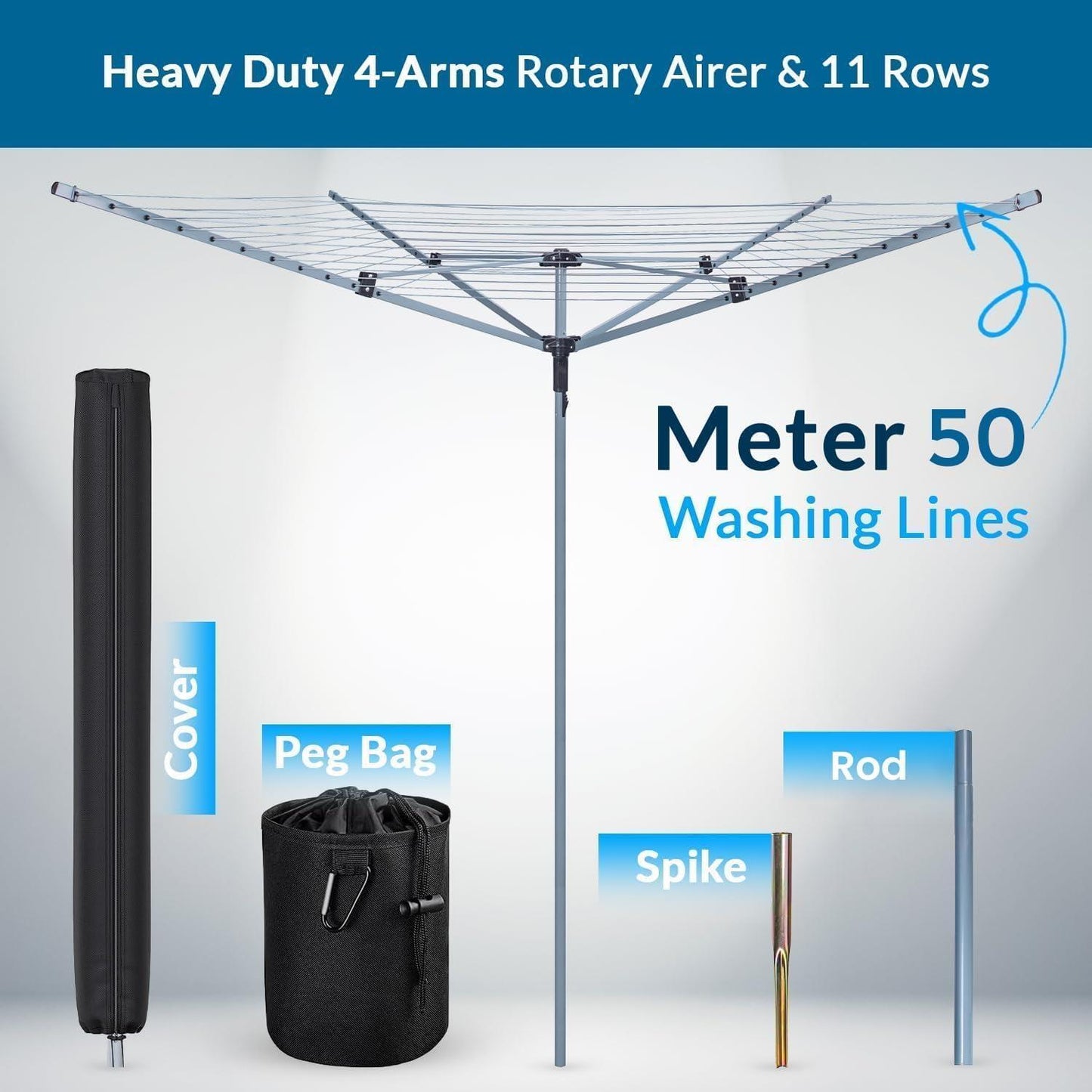 50M rotary airer dryer cover with metal spike, weather-resistant protective cover for outdoor clotheslines
