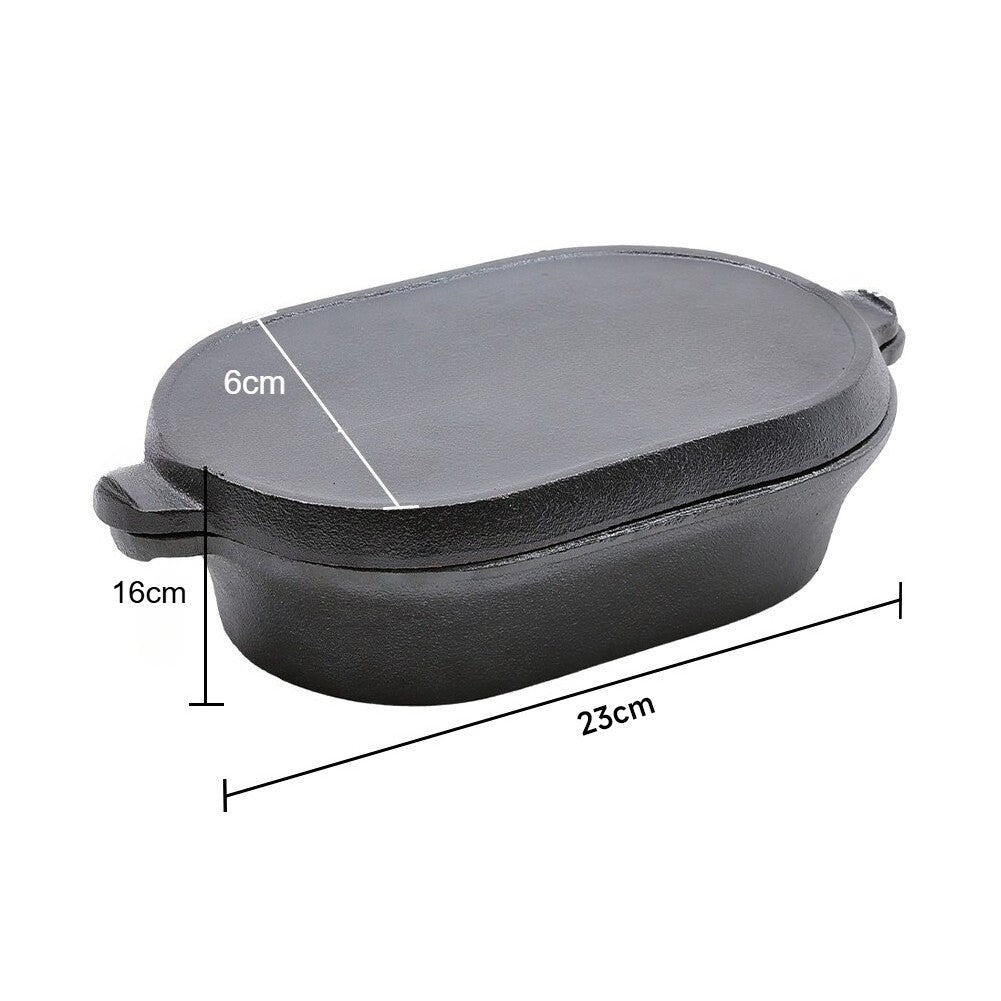 HOMCOM 2-in-1 cast iron Dutch oven and skillet with lid, ideal for camping, stew, frying, and versatile cooking in the UK.