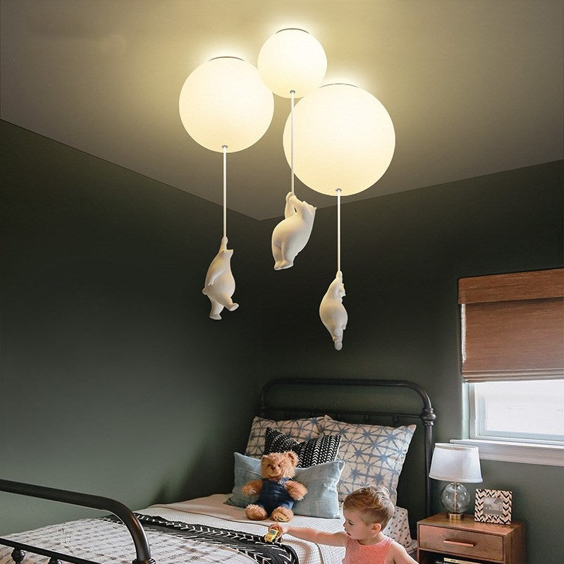 Creative cartoon polar bear children's balloon ceiling lamp by eprolo, featuring a warm light design for kids' rooms.