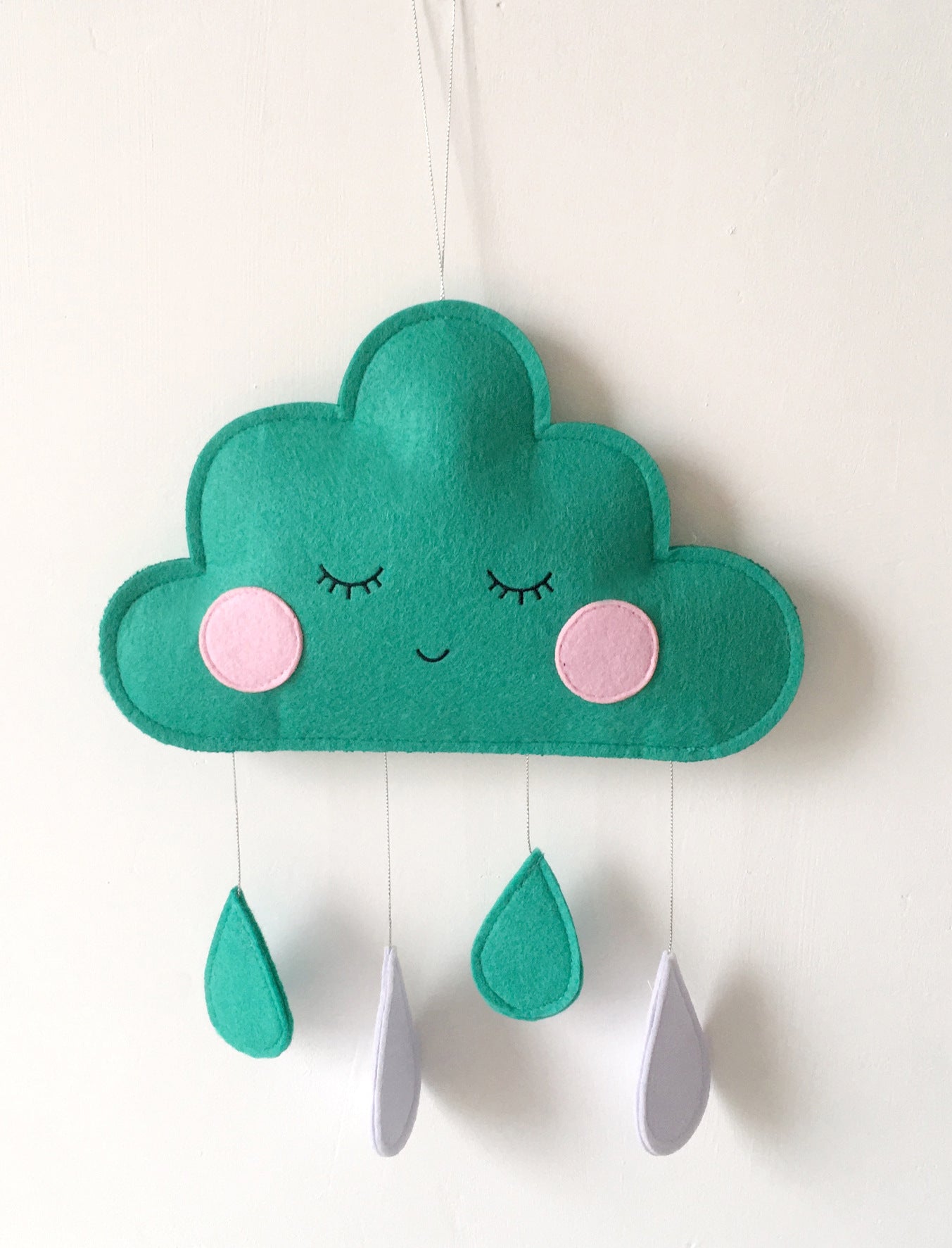 Felt clouds and raindrops pendant by eprolo, hanging decoration for kids' room, soft and colorful cloud and rain design.