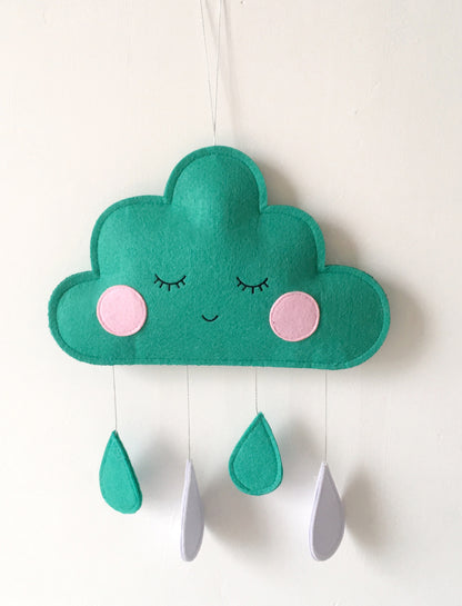 Felt clouds and raindrops pendant by eprolo, hanging decoration for kids' room, soft and colorful cloud and rain design.