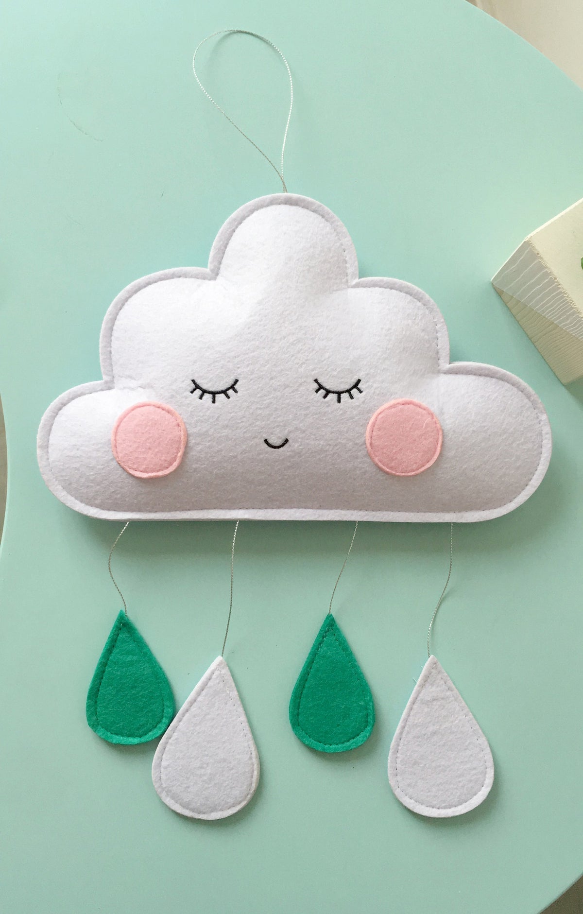 Colorful clouds and raindrops felt pendant hanging decoration for kids' rooms, made by eprolo.