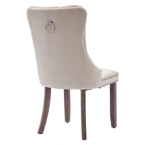 Set of 4 beige modern velvet dining chairs with button tufted design and wooden legs, by eprolo.
