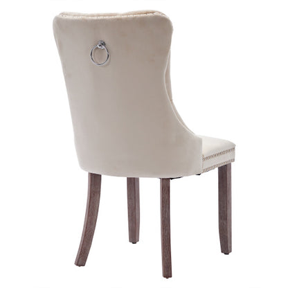 Set of 4 beige modern velvet dining chairs with button tufted design and wooden legs, by eprolo.
