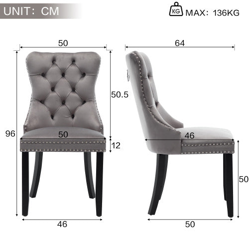 Set of 4 beige velvet dining chairs with button tufted design and wooden legs, modern style by eprolo.