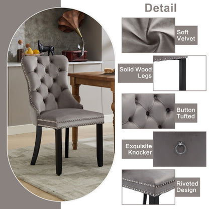 Set of 4 beige velvet dining chairs with button tufted design and wooden legs, modern style by eprolo.