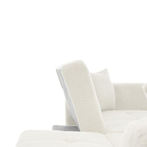 Beige sofa bed with adjustable backrest, gold legs, cushions, and side storage, by eprolo.
