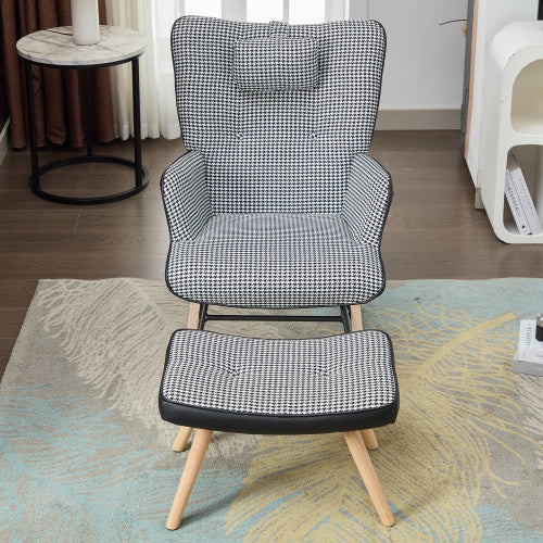 Blue rocking recliner chair with solid wood legs, comfortable relaxing armchair by eprolo.