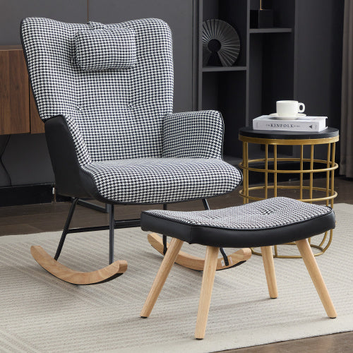 Blue eprolo rocking recliner chair with solid wood legs, featuring a comfortable armchair design and plush cushioning.
