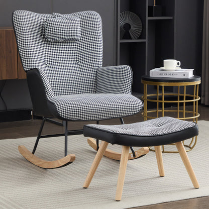 Blue eprolo rocking recliner chair with solid wood legs, featuring a comfortable armchair design and plush cushioning.