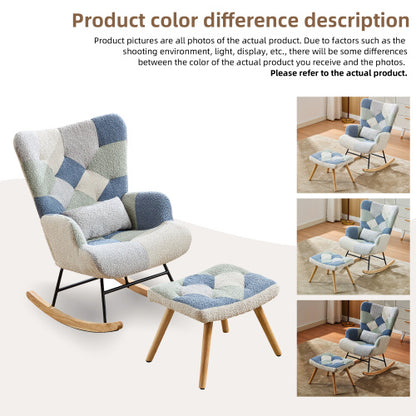 Blue rocking recliner chair with solid wood legs, comfortable armchair by eprolo for relaxing seating.