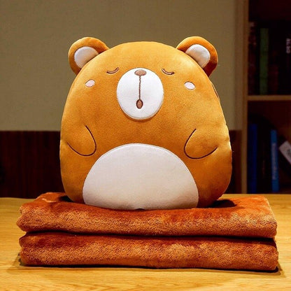 Brown bear cartoon multifunctional blanket and animal pillow by eprolo, cozy soft blanket with plush bear design.