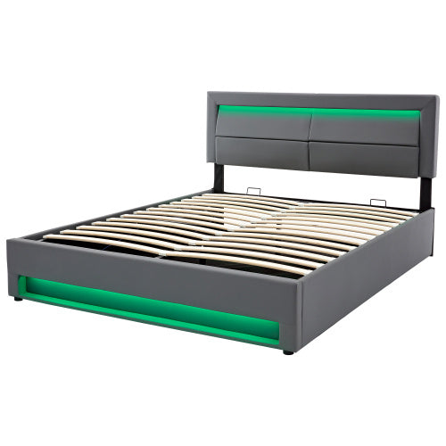 Grey king size upholstered bed by eprolo with USB charging, LED lights, and storage, 5ft size, without mattress.