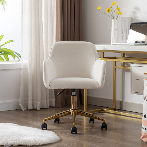 Adjustable ivory velvet swivel office chair with gold legs by eprolo, featuring a plush seating surface and modern design.