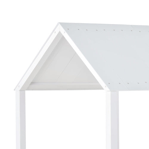White wooden kids bunk bed with ladder and canopy, featuring a mid-sleeper cabin design from eprolo.