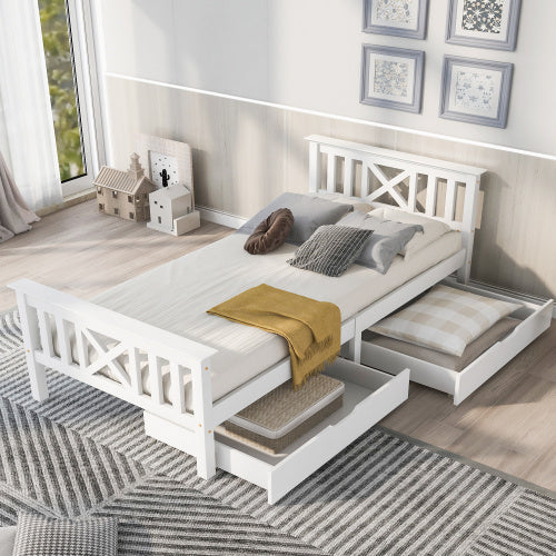 White solid pine single wooden bed frame with built-in drawers, 3ft storage bed by eprolo.